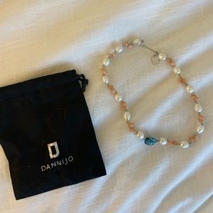 Dannijo necklace/ choker with white pearls, pink and blue stone